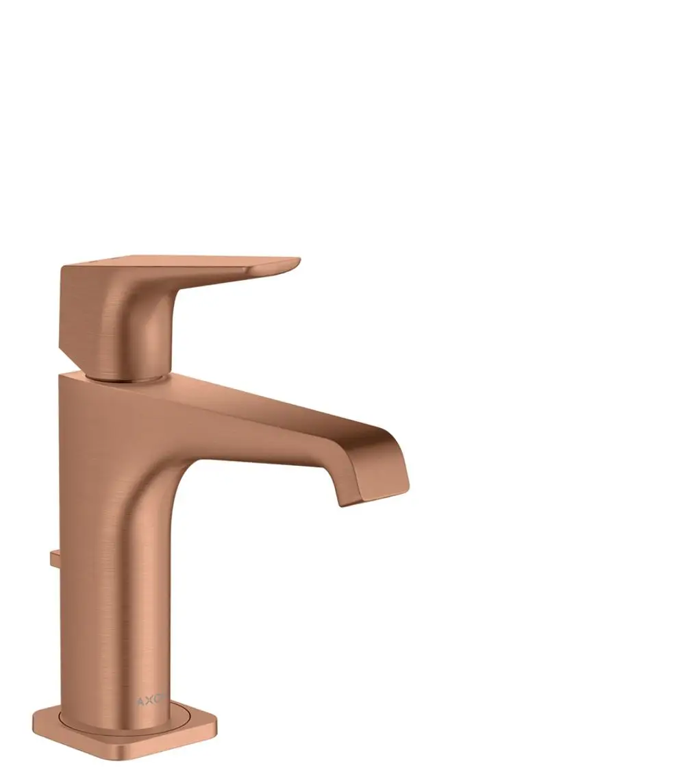 Einhebel-Waschtischmischer von AXOR in Brushed Red Gold mit flachem Hebelgriff und modernem Design, geeignet für Badezimmerinstallation.